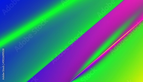 Vibrant abstract background featuring dramatic diagonal bands of intense electric blue, saturated neon green, and deep magenta purple with subtle glowing light streaks creating a dynamic