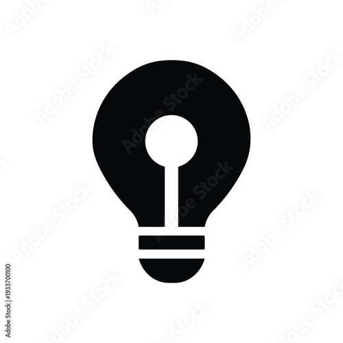 A minimalist black silhouette icon of a traditional incandescent light bulb, symbolizing a bright idea, innovation, creativity, and energy, isolated on a clean white background.