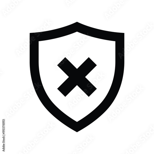 Free Download A bold black silhouette icon of a shield with a prominent 'X' mark, symbolizing security failure, protection denied, error, cancellation, or a blocked action, isolated on a white background. - GFXLoad