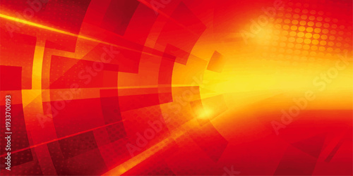 Bright abstract red background featuring glowing orange lines and a fiery motion blur design that suggests a sun explosion or technology pattern