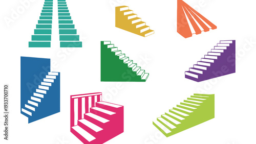 Staircase vector icons in different colors and angles illustration set
