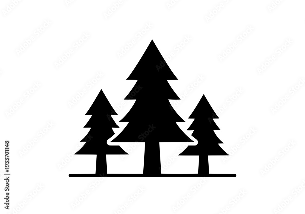 Fototapeta premium Three pine trees illustration on a simple landscape from a front viewpoint scene