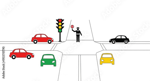 Traffic Controller Directing Cars at Intersection.