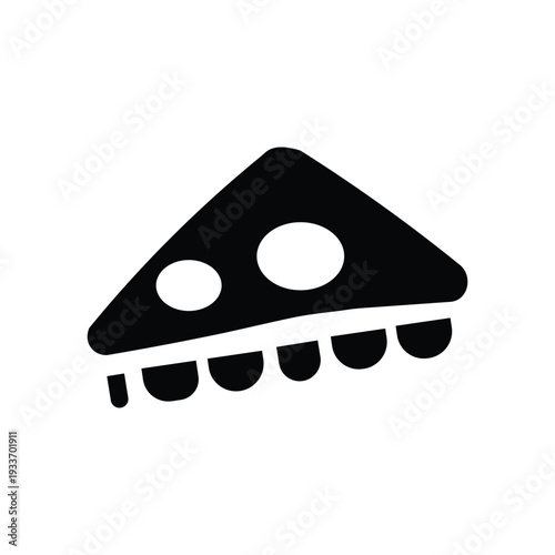 Minimalist black silhouette icon of a delicious pizza slice with classic toppings, ideal for food delivery apps.
