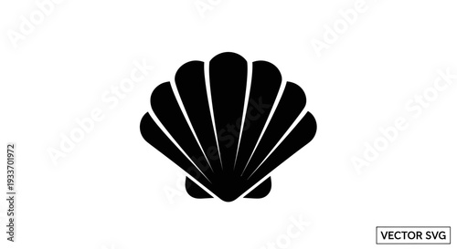 Black Scallop Shell Icon Silhouette, Isolated On White Background