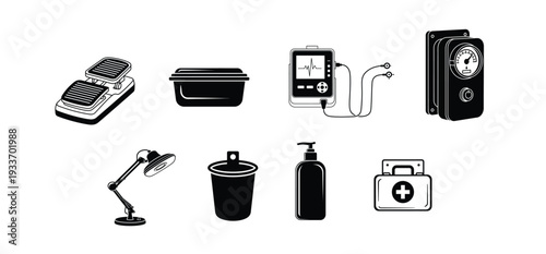 Set of 7 office and medical icons vector