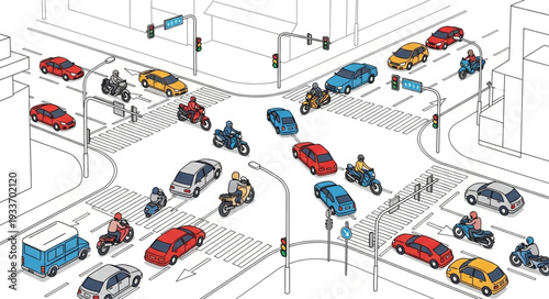 Traffic Jam Intersection with Cars.