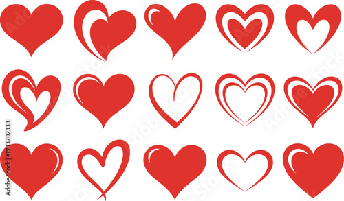 Creative Red Heart Vector Icon Set for Valentines Day Wedding Romance and Love Themed Graphic Design