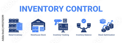 Inventory Control web banner icon concept, with Retail Inventory, Warehouse Stock, Inventory Tracking, Inventory Balance.