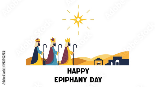 Epiphany vector illustration of three wise men walking towards a star