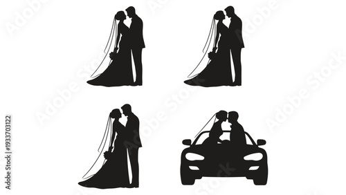 Wedding couple silhouette vector icons for romantic and joyful celebrations