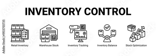 Inventory Control web banner icon concept, with Retail Inventory, Warehouse Stock, Inventory Tracking, Inventory Balance.