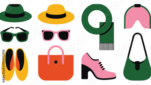 Fashion accessories vector icons set including hats and handbags