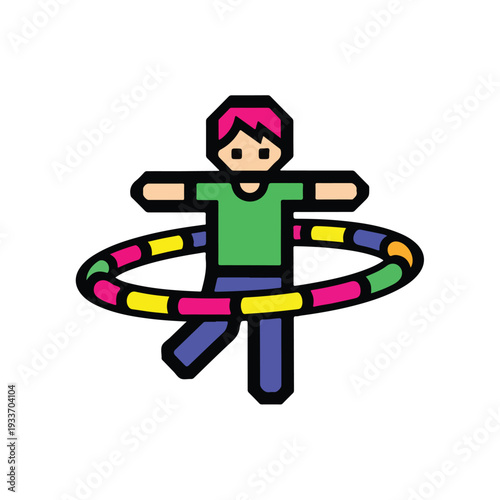Colorful Cartoon Kid Playing with Hula Hoop