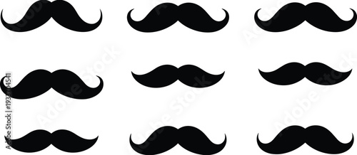 Nine Black Moustache Silhouettes on White Background Keywords: moustache, mustaches, mustache, facial hair, retro, vintage