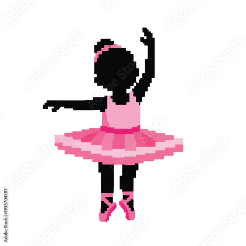 Pixel art little girl ballerina in pink tutu