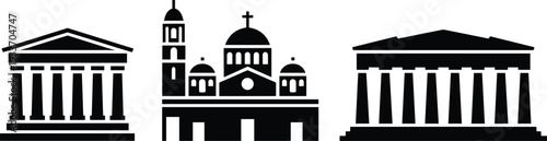 Silhouette of classical buildings and a church on a white background architecture landmark
