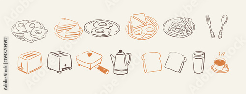 Hand Drawn Retro Breakfast vector illustrations. Playful sketch style food illustration