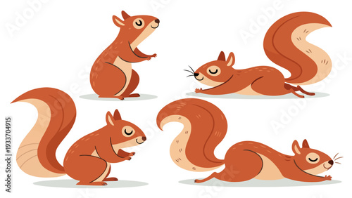 Cute cartoon squirrels in various playful poses and expressions
