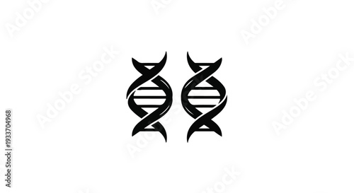 Two black stylized DNA double helix structures on a white background, symbolizing genetics and science.