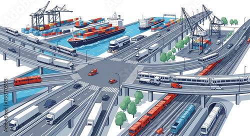 Transportation Hub with Vehicles and Infrastructure.