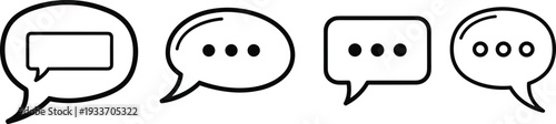 Chat bubble and messaging line icon set, speech dialog, comment box, typing indicator symbols illustration