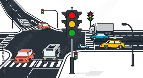 Traffic Lights at Road Intersection.