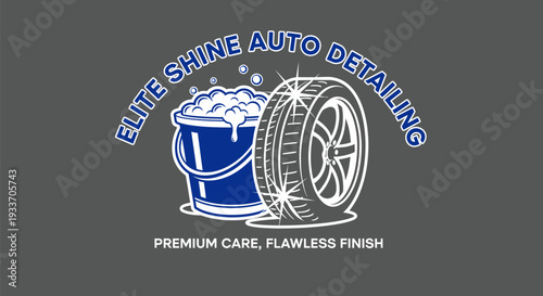 Elite Shine Auto Detailing Logo with Tire and Bucket of Suds.