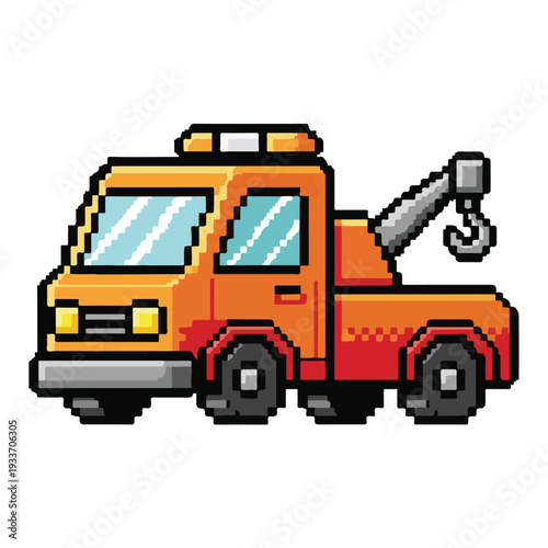Pixel Art Orange Tow Truck Illustration