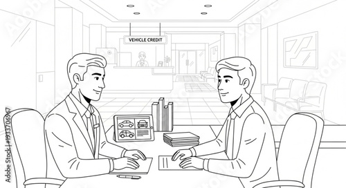 Two Men Sitting at Desk.