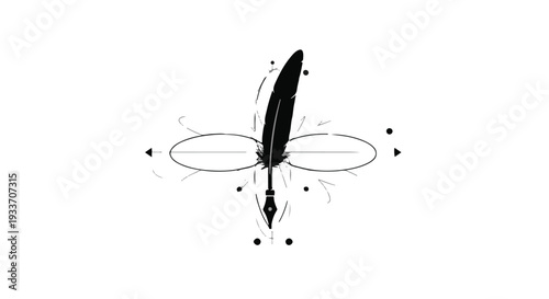 Elegant quill pen drawing with ethereal ink trails on a clean white background.