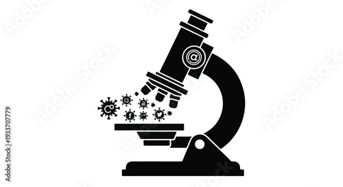 Microscope examining tiny viral particles, symbolizing scientific research and discovery.