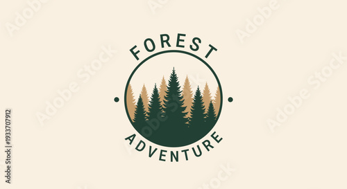 Forest Adventure Emblem with Pine Trees and Nature Inspired Design.