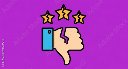 Broken star rating and thumbs down icon representing negative feedback.