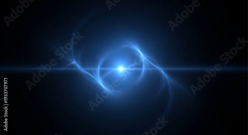 Abstract blue glowing energy vortex with light flare.