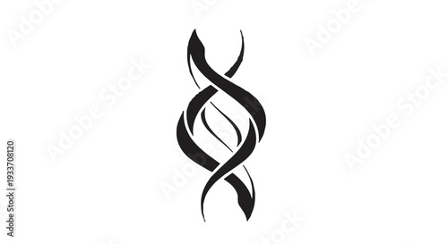 Abstract black helix symbol representing genetics and science on a white background