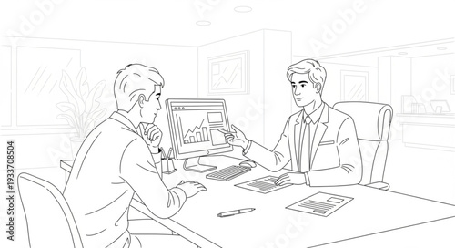 Two Men Working Together Office.