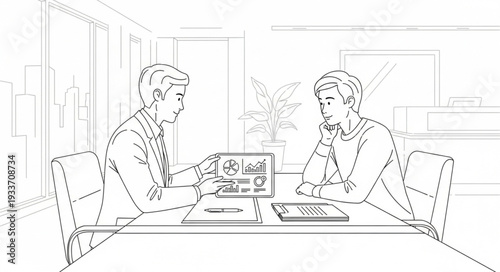 Two People Sitting at Desk.