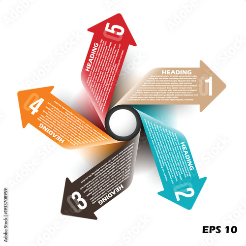Modern 5-Step Circular Infographic Template. Vector Illustration of a Pinwheel Process Design with Arrow-Headed Banners