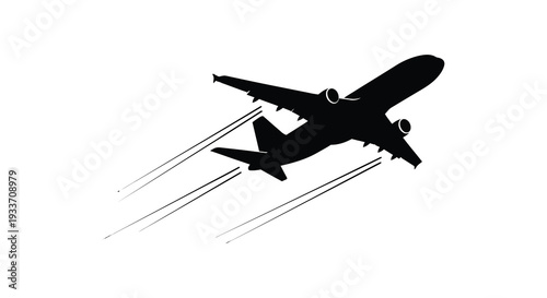 A striking black silhouette of a passenger airplane in flight with trailing vapor silhouette high quality professional detailed