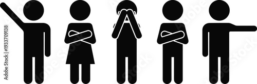 Human body language silhouette icon set, people gestures communication emotions signs vector illustration collection