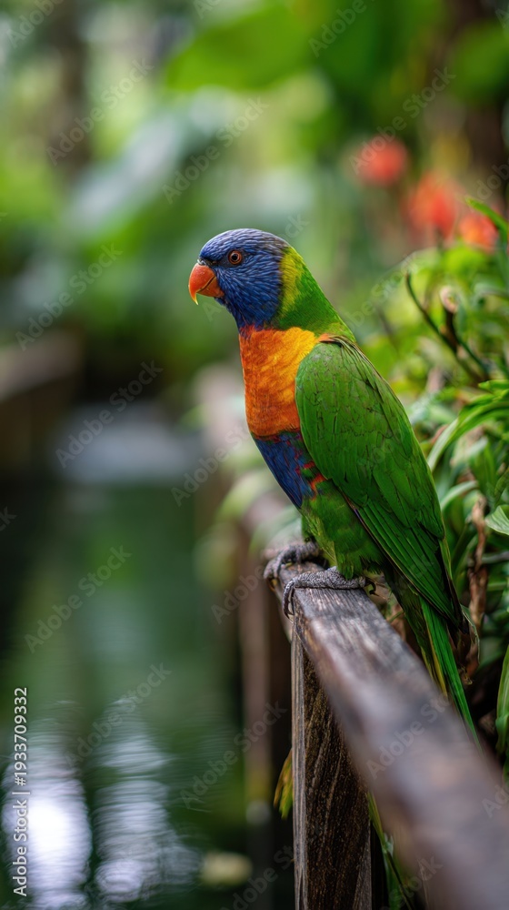 Obraz premium Colorful Blue and Yellow Macaw Perched on Wooden Bridge