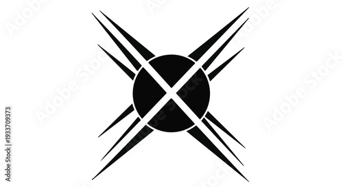 Abstract geometric symbol with sharp points radiating from a central circle on white background