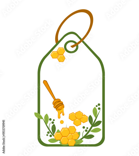 Honey hanging tag botanical label vector
