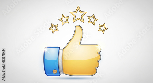 Thumbs Up Icon With Five Golden Stars Above.