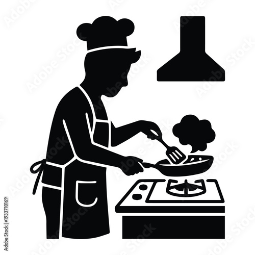 Dad cooking Icon Silhouette vector black design on a white background