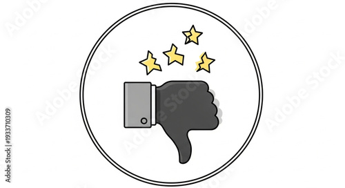 Thumbs down icon with stars indicating negative feedback.