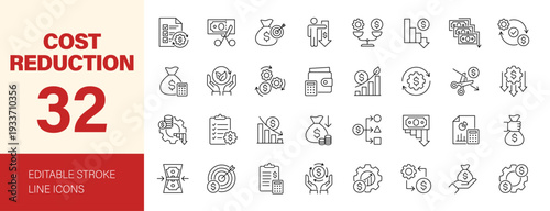 Cost Reduction icon set. Editable line icons. Vector illustration.