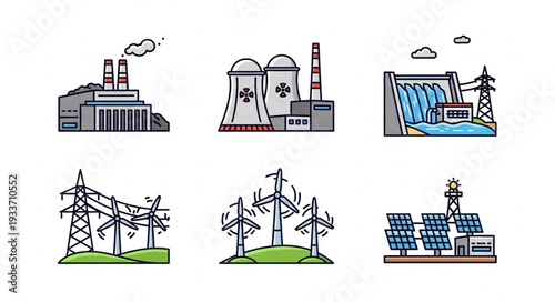 Various Energy Generation Facilities Illustration.