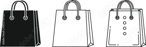 Shopping bag icon set, retail paper package boutique store sale vector illustration collection isolated on white background